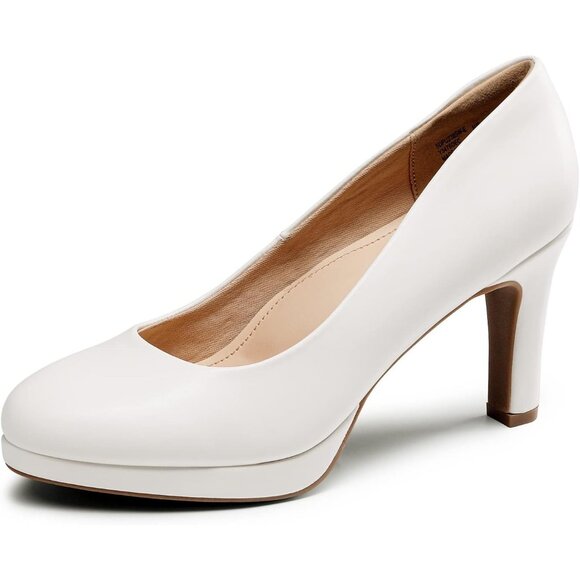 Dream Pairs Women's White-pu Polyurethane (PU) Close Toe Low Kitten Heels Pump - Picture 1 of 7